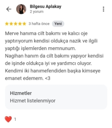 Merve hanıma cilt bakımı ve kalıcı oje yaptırıyorum.